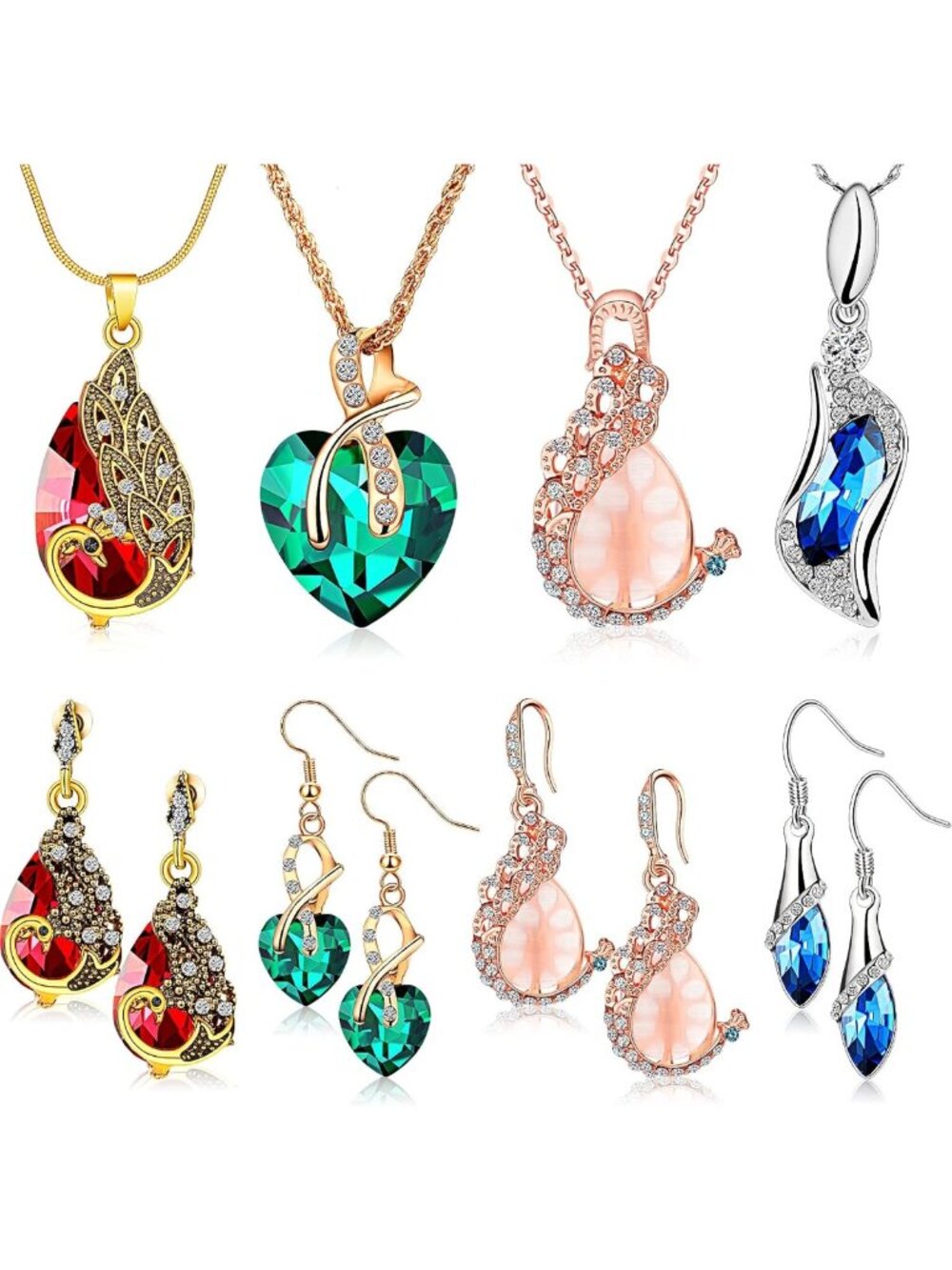 Elegant Peacock Jewelry Set for Women | Crystal Earrings & Necklace Gift Set